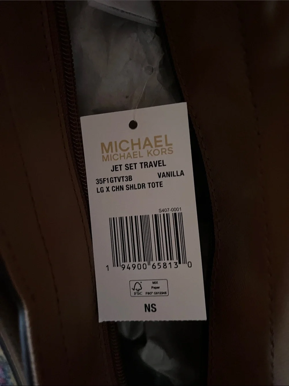 Michael Kors White and Brown MK Logo Tote with Gold Hardware